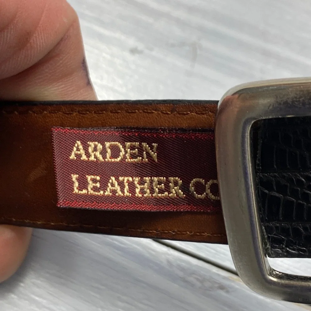 Arden Leather Co Belt Mens 36 Black Lizard Embossed Italian Leather Dress